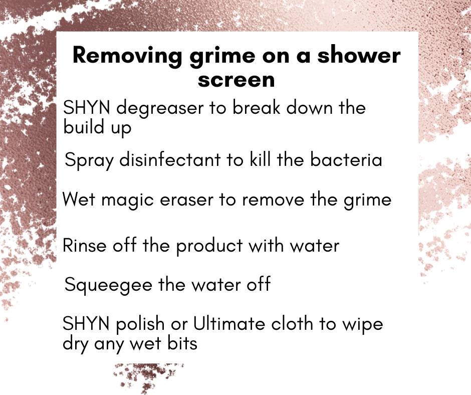 Removing soap scum on a shower screen