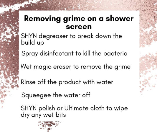 Removing soap scum on a shower screen