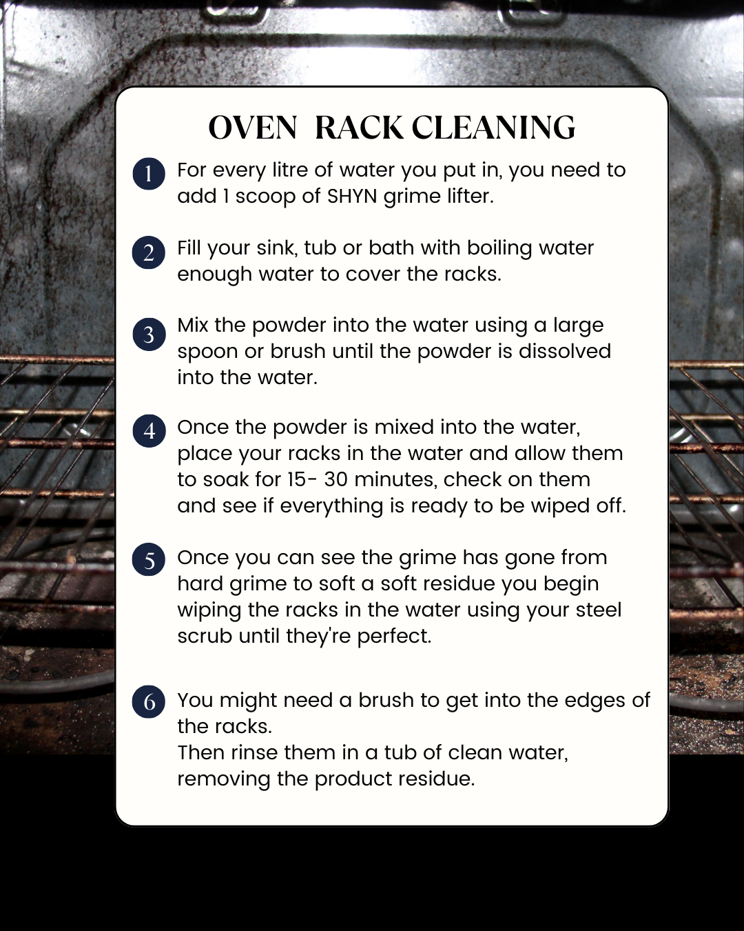 Dirty oven and oven racks WITH HOW TO INSTRUCTIONS 