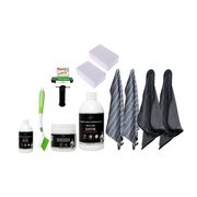 1 500ml shyn degreaser, 1 empty 5000ml bottle and trigger, 1 350g shyn paste, 1 sabco long bristle brush, 2 shyn double strength magic erasers, 2 shyn ultimate microfibre cloths, 2 shyn drying cloths