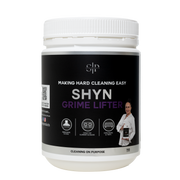 white jar with shyn grime lifter label and a lid 